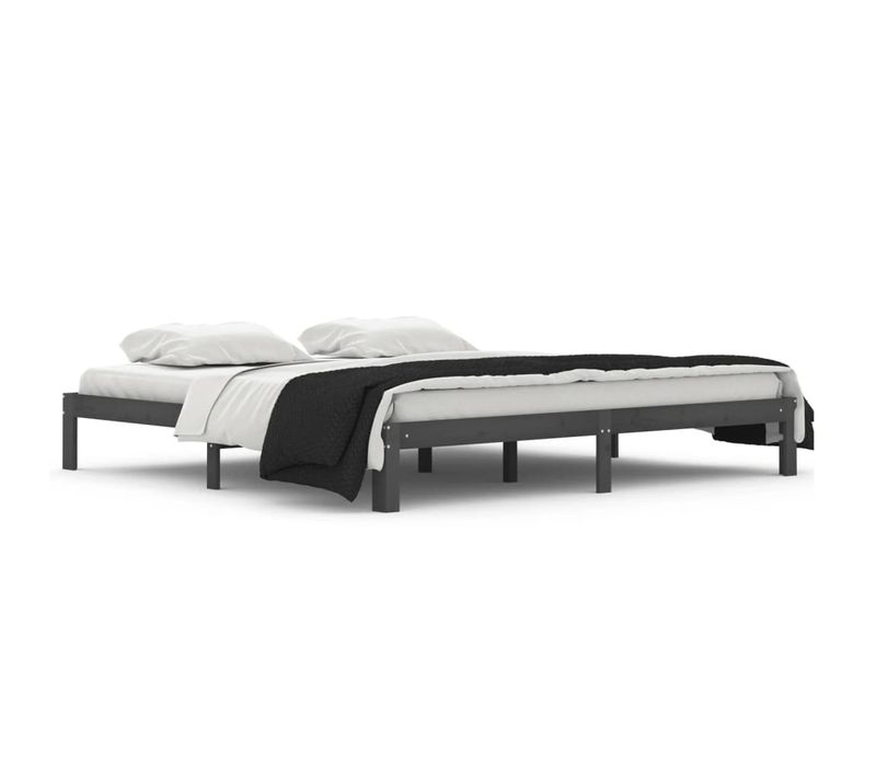 Cadre De Lit Sans Matelas Bois Massif De Pin Gris 200x200 Cm