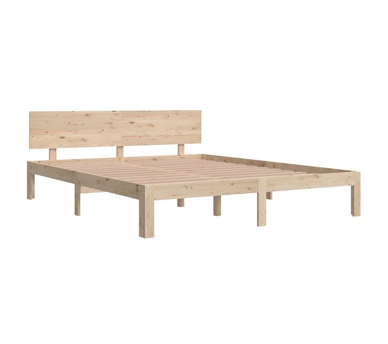 Cadre De Lit Bois Massif Pin 160x200 Cm Avec Tête De Lit Et Lattes