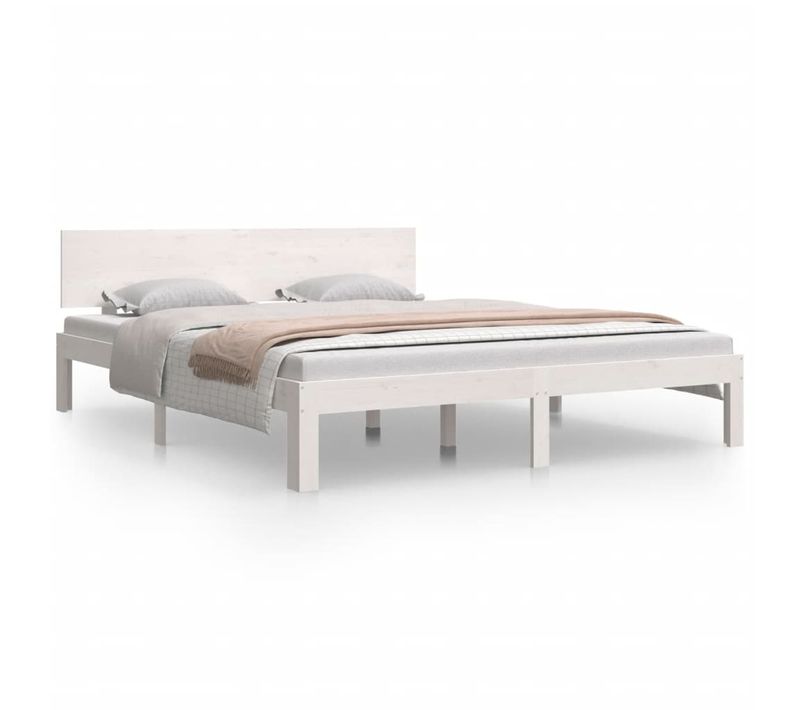 Cadre De Lit Sans Matelas Blanc Bois De Pin Massif 160x200 Cm