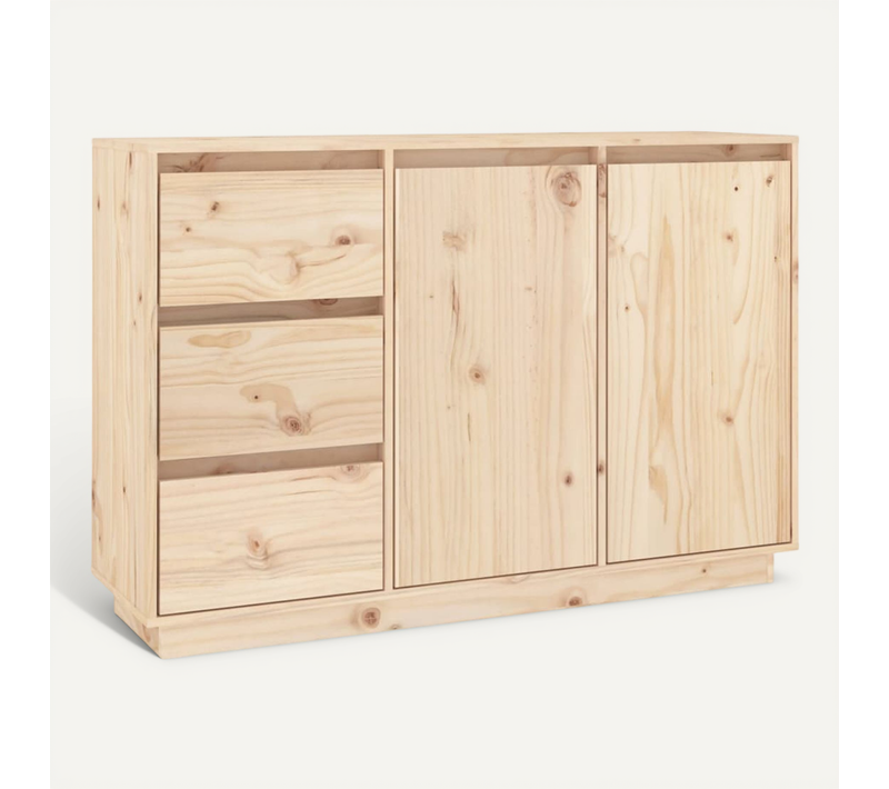 Buffet Avec 2 Portes Et 3 Tiroirs 111x34x75 Cm Bois Massif Pin