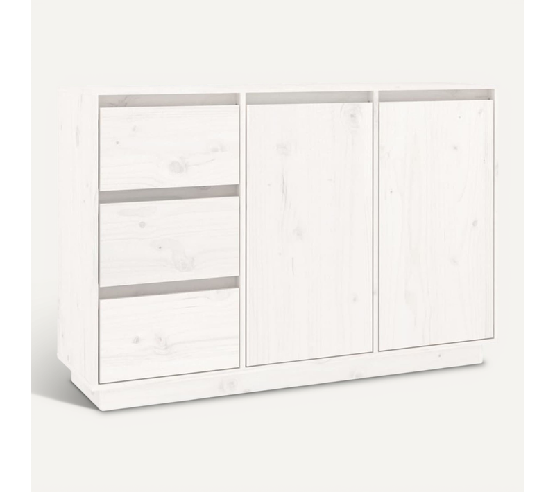 Buffet Blanc 111x34x75 Cm Bois Massif De Pin