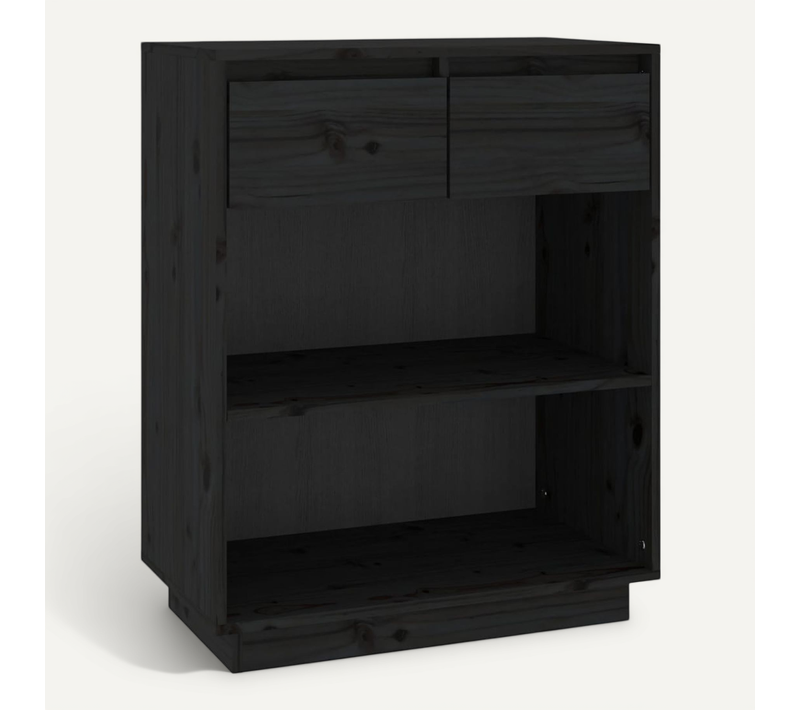 Armoire Console Noir 60x34x75 Cm Bois De Pin Solide