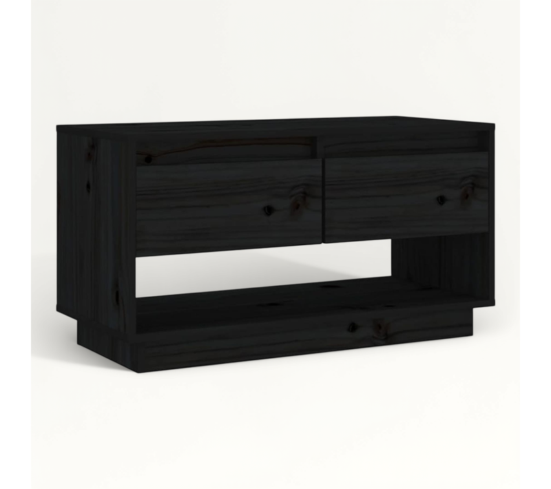 Meuble TV Noir 74x34x40 Cm Bois De Pin Massif