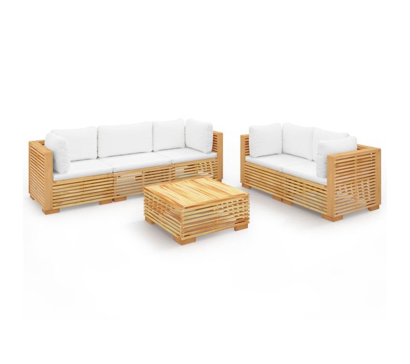 Salon De Jardin 6 PCs Avec Coussins Bois De Teck Solide