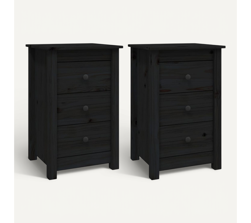 Tables De Chevet 2 Pièces Noir 40x35x61,5 Cm Bois De Pin Massif
