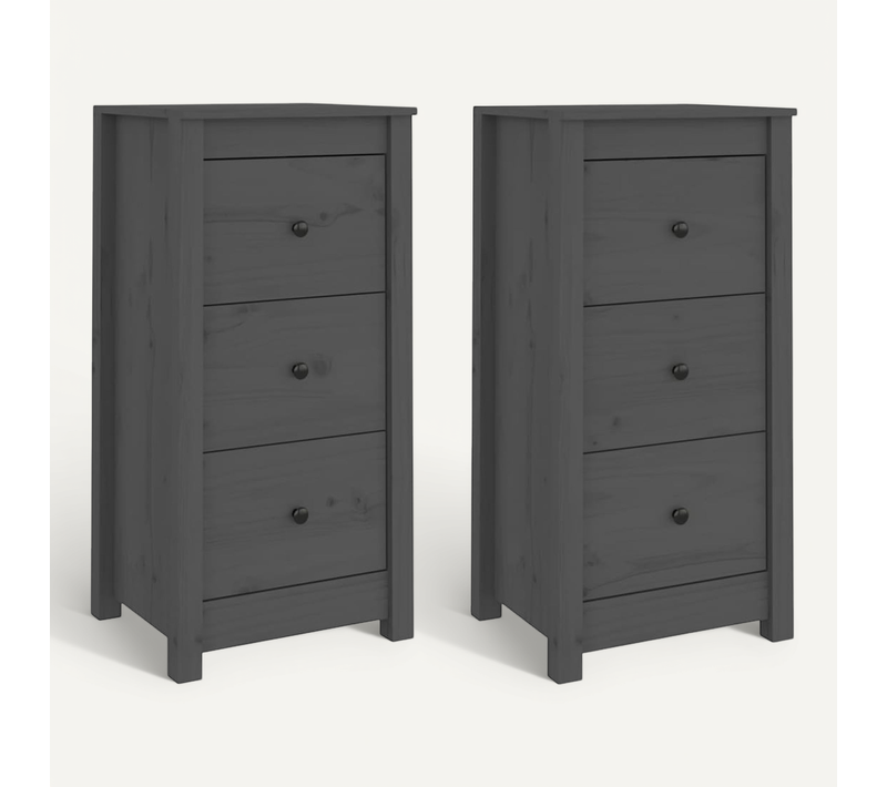 Buffets 2 Pièces Gris 40x35x80 Cm Bois Massif De Pin