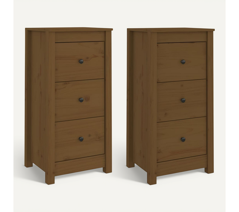 Buffets 2 Pièces Marron Miel 40x35x80 Cm Bois Massif De Pin