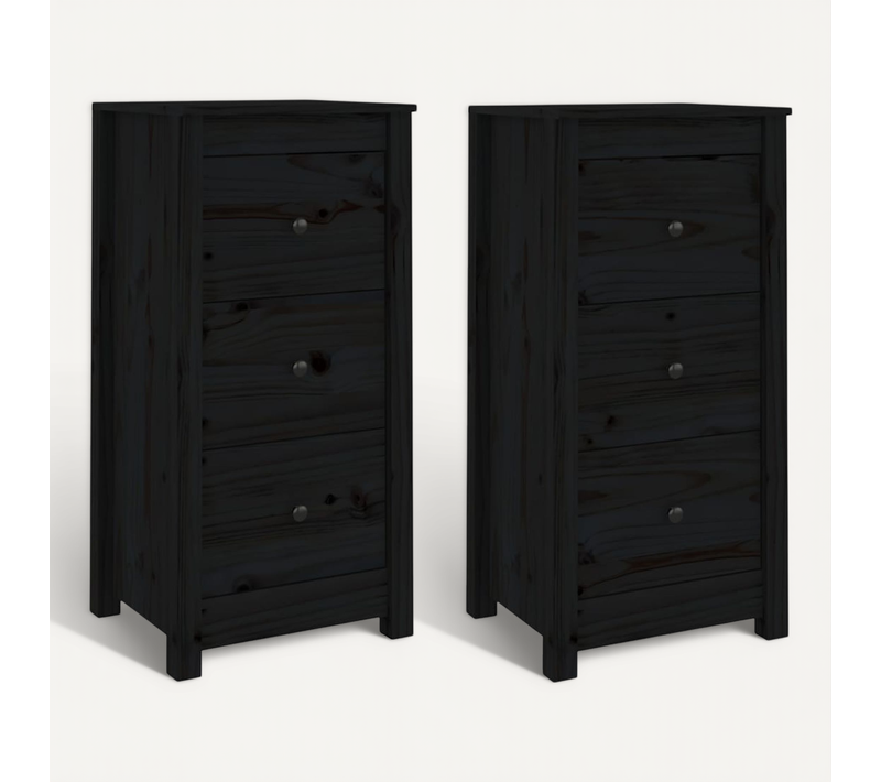 Buffets 2 Pièces Noir 40x35x80 Cm Bois Massif De Pin