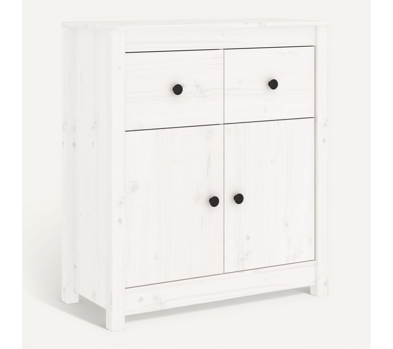 Buffet Blanc 70x35x80 Cm Bois Massif De Pin