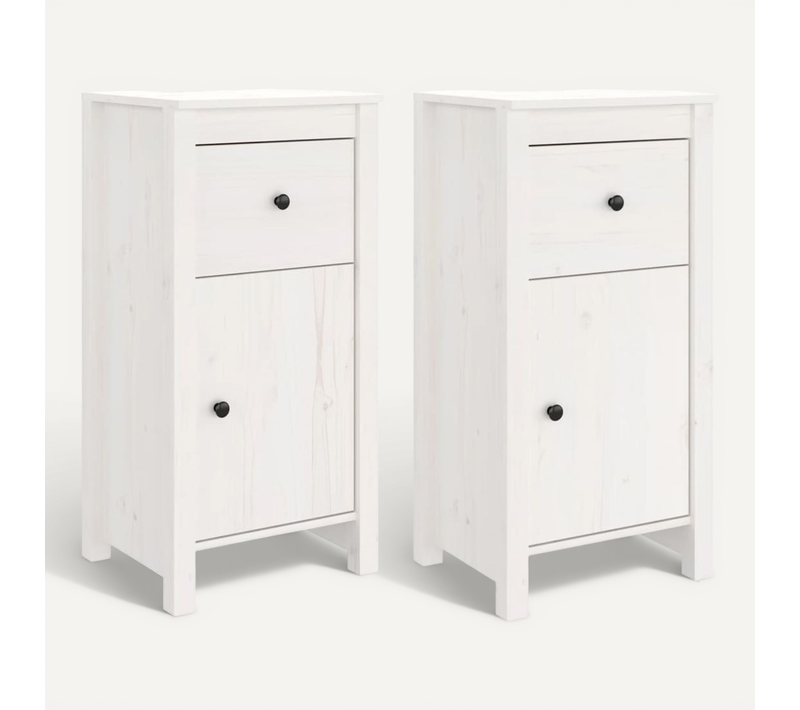 Buffets 2 Pièces Blanc 40x35x80 Cm Bois Massif De Pin