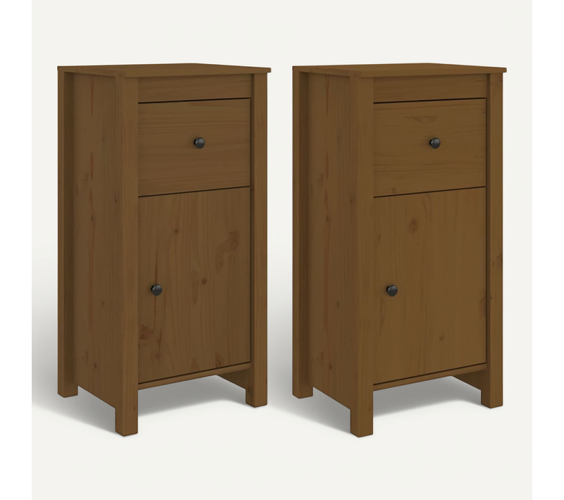 Buffets 2 Pièces Marron Miel 40x35x80 Cm Bois Massif De Pin