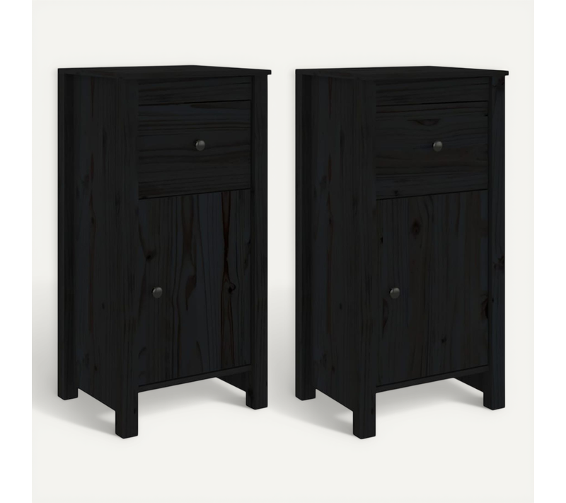 Buffets 2 Pièces Noir 40x35x80 Cm Bois Massif De Pin