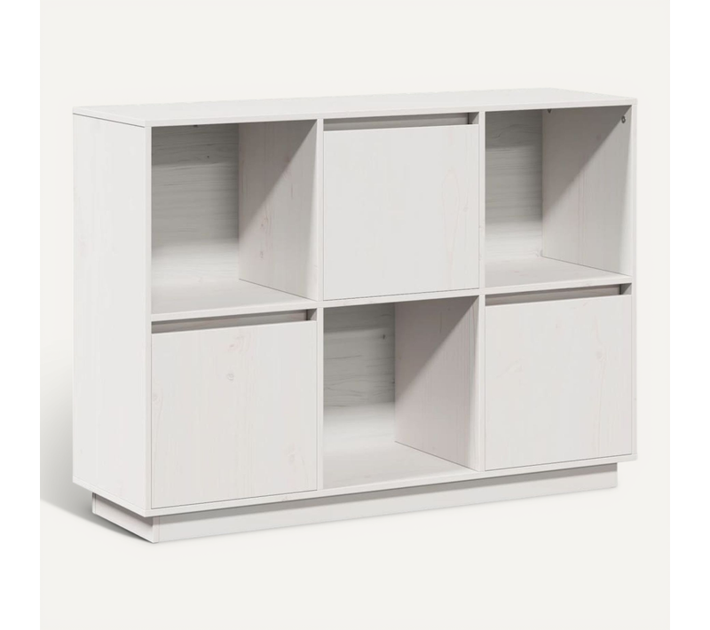 Buffet Blanc 110,5x35x80 Cm Bois Massif De Pin