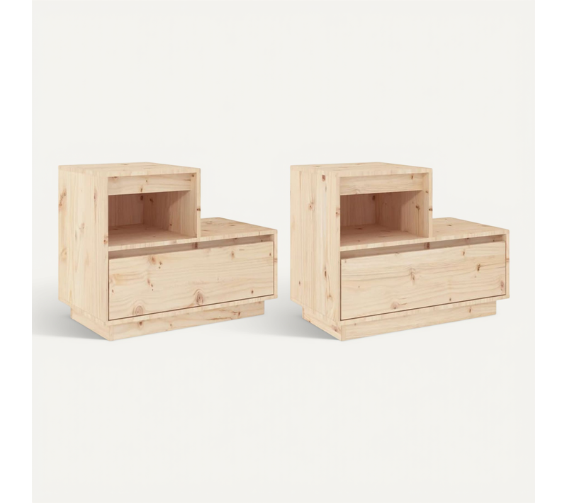 Tables De Chevet 2 Pièces Gris 60x34x51 Cm Bois De Pin Solide