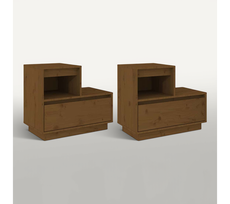 Tables De Chevet 2pcs Marron Miel 60x34x51cm Bois De Pin Massif