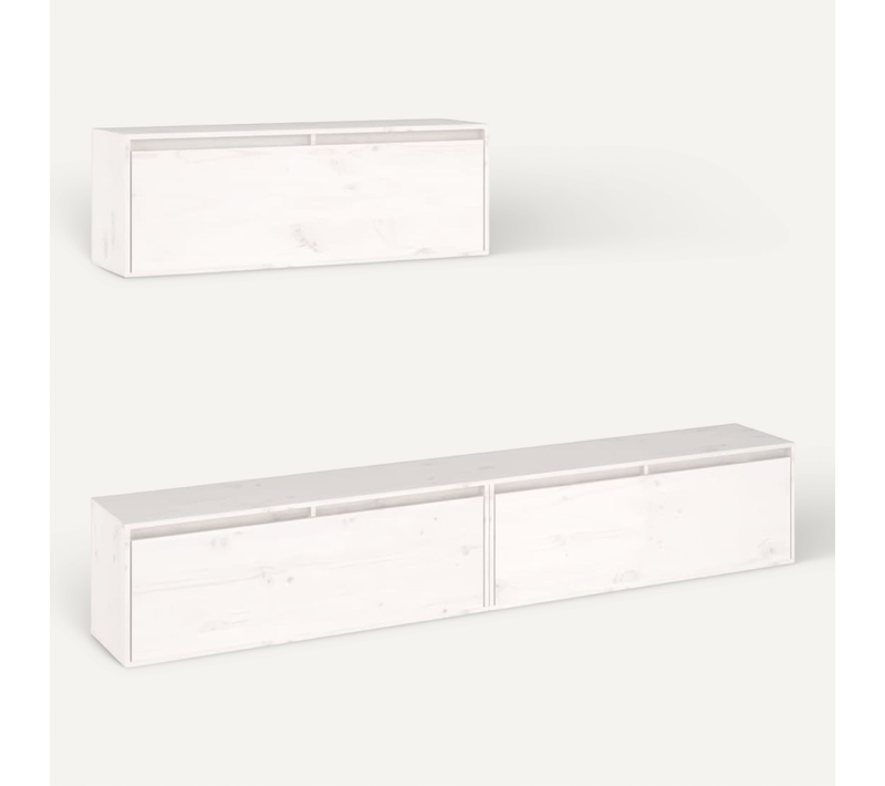 Meubles TV 3 PCs Blanc Bois Massif De Pin