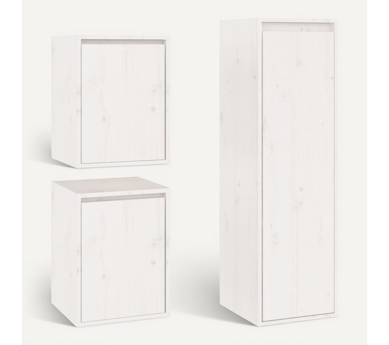 Meubles TV 3 PCs Blanc Bois Massif De Pin