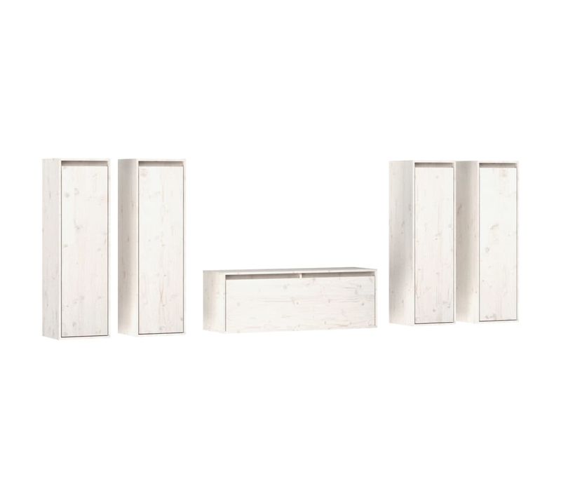 Meubles TV 5 PCs Blanc Bois Massif De Pin