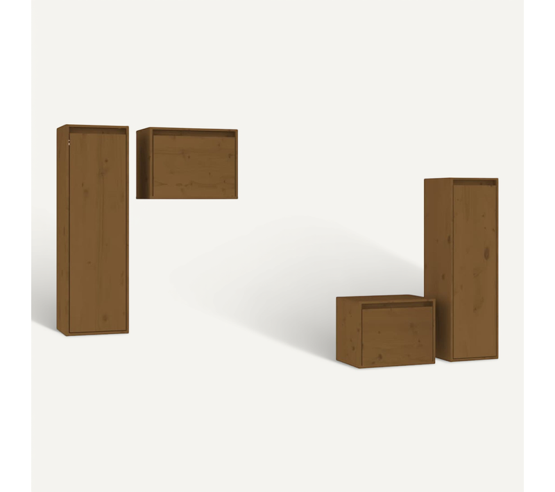 Meubles TV 4 PCs Marron Miel Bois Massif De Pin