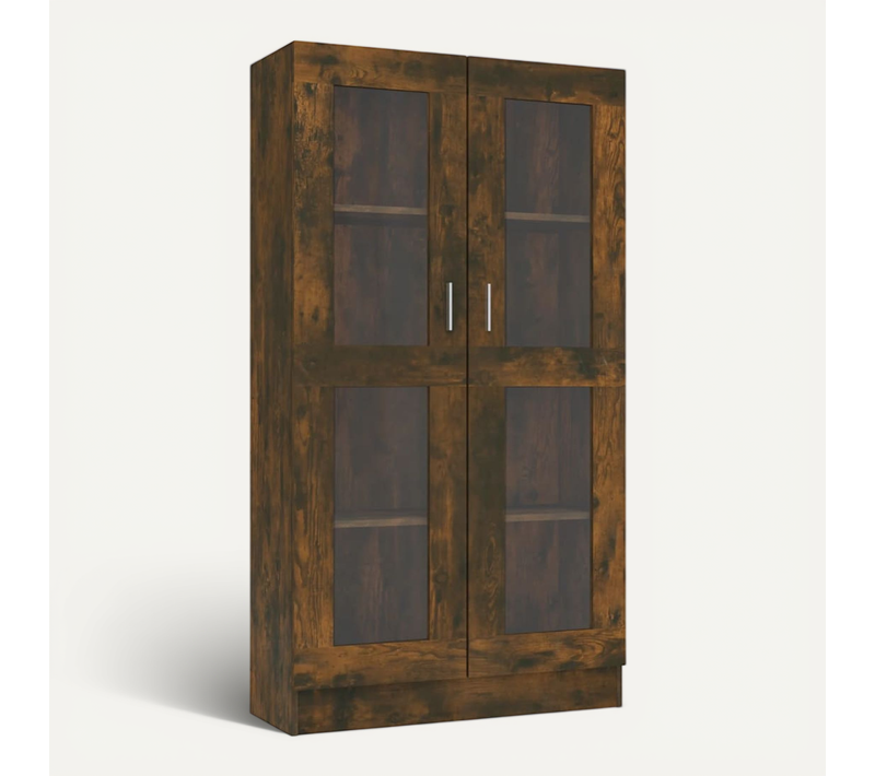 Armoire À Vitrine Lot 1 Bois Contreplaqué Chêne Fumé 82,5x30,5x150 Cm Portes Et Compartiments