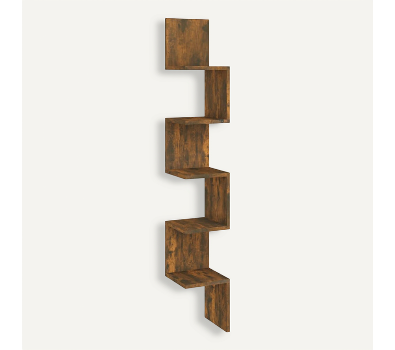 étagère D'angle Murale Chêne Fumé 20x20x127,5cm Bois Contreplaqué