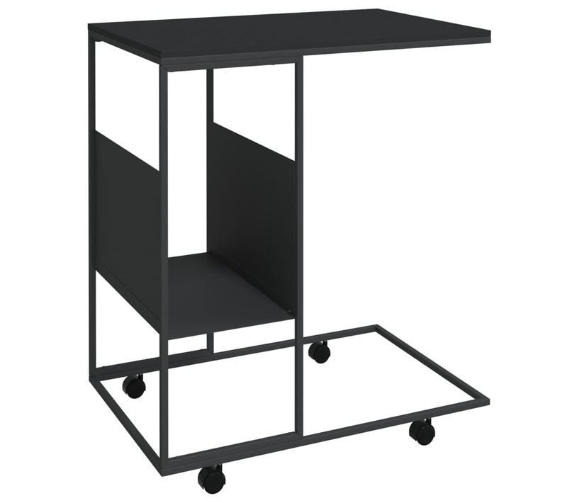 Table D'appoint Avec Roues Noir 55x36x63,5 Cm Bois Contreplaqué