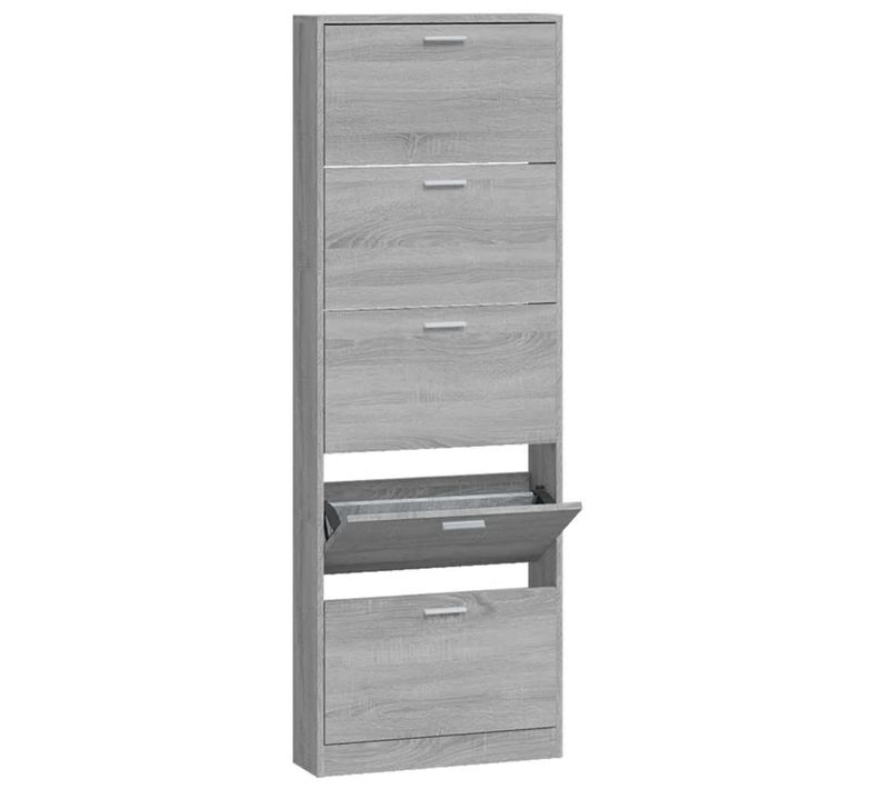 Meuble à Chaussures 5 Tiroirs Avec Rangement Rabattable Bois Contreplaqué Gris Sonoma