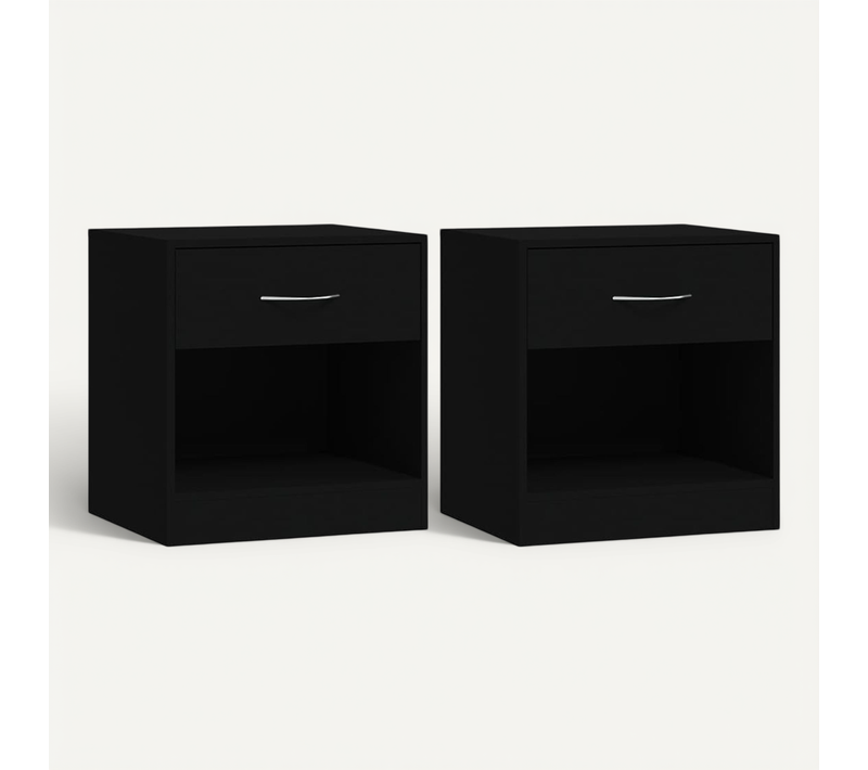 Tables De Chevet 2 Pièces Avec Tiroir Noir