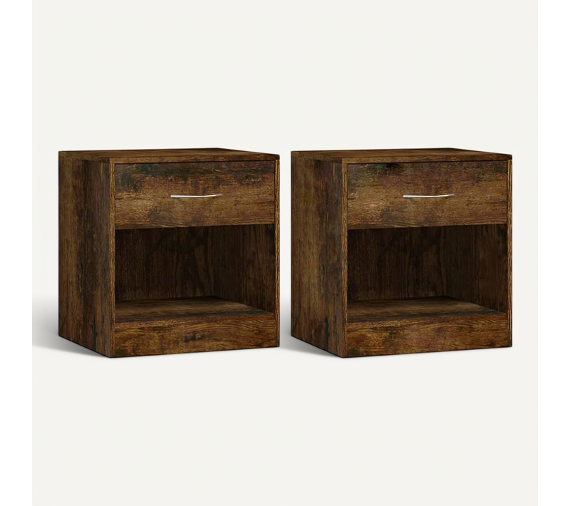 Tables De Chevet 2 Pièces Avec Tiroir Chêne Fumé