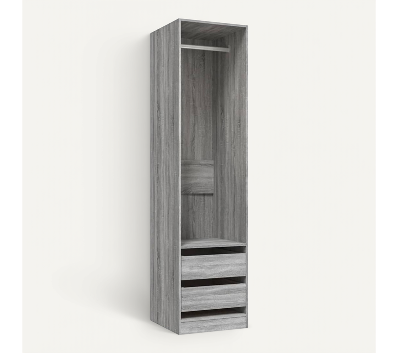 Armoire En Bois Contreplaqué Sonoma Gris, 2 Tiroirs, Avec Tringle De Suspension, 50x50x200 Cm