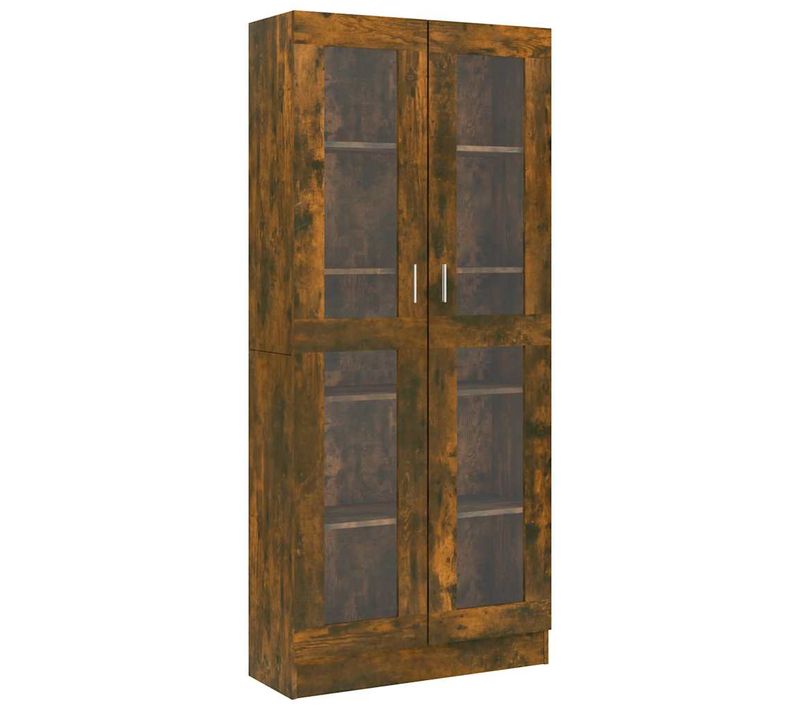 Armoire à Vitrine 82,5x30,5x185,5 Cm Chêne Fumé Bois Contreplaqué 2 Portes Verre