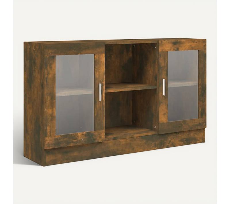 Armoire À Vitrine Chêne Fumé 120x30,5x70 Cm Bois Contreplaqué