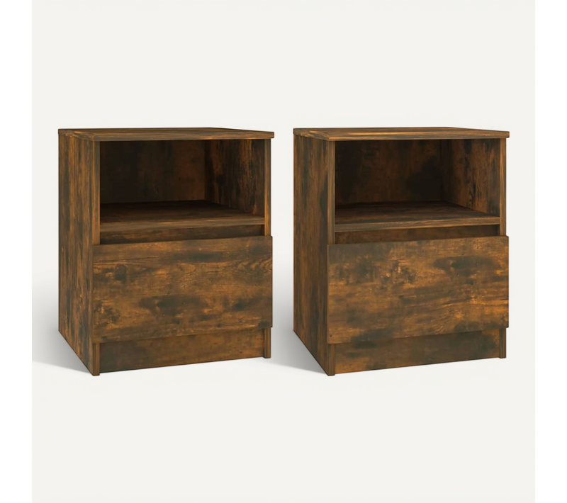 Tables De Chevet 2 Pièces Chêne Fumé 40x40x50 Cm Bois Contreplaqué