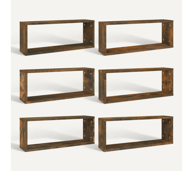étagères Murales Cube 6 Pièces Chêne Fumé 60x15x23 Cm Bois
