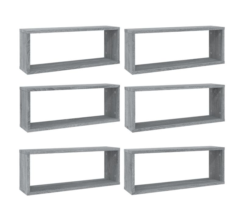 Étagères Murales Cube 6 Pièces Sonoma Gris 60x15x23 Cm Bois