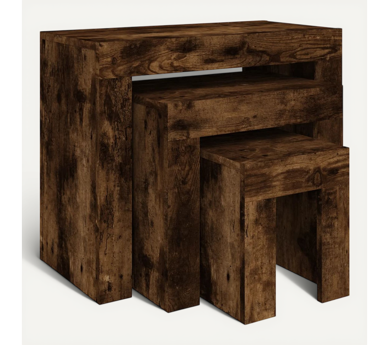 Tables Basses Gigognes 3 Pièces Chêne Fumé Bois Contreplaqué