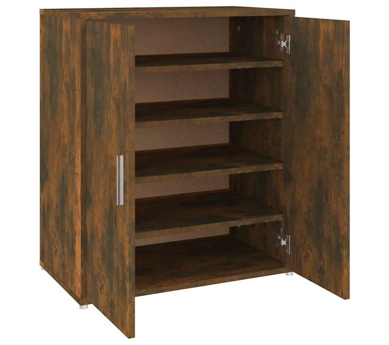 Meuble à Chaussures Chêne Fumé 60 X 35 X 70 Cm Bois Contreplaqué Avec Portes Étagères Moderne