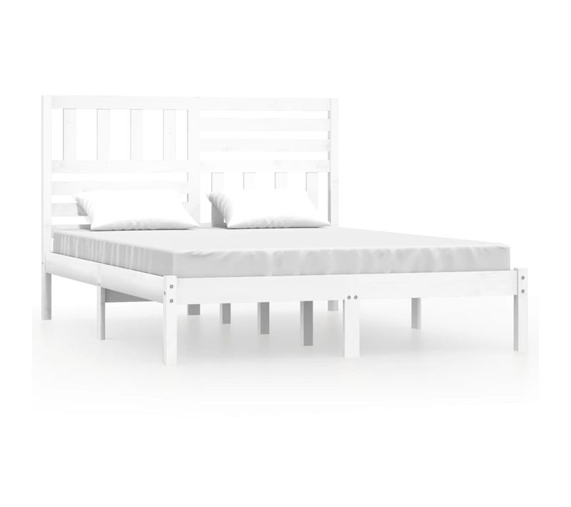 Cadre De Lit Sans Matelas Blanc Bois De Pin Massif 160x200 Cm