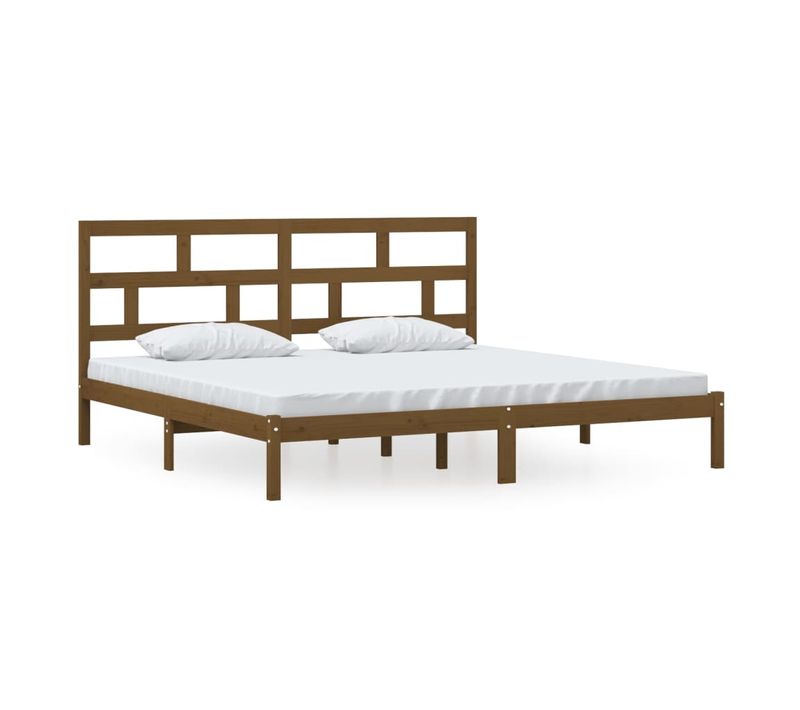 Cadre De Lit Sans Matelas Marron Miel Bois Pin Massif 200x200cm