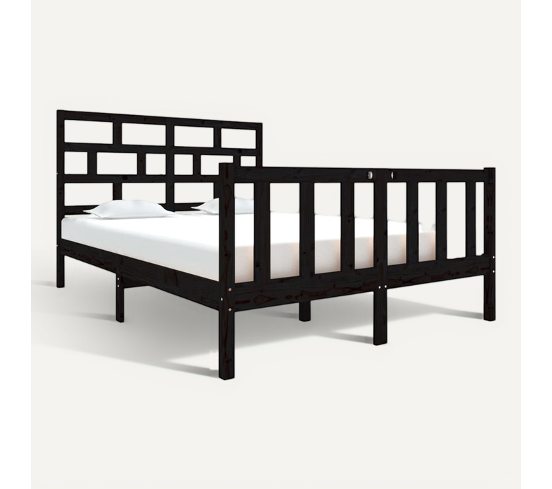 Cadre De Lit Sans Matelas Noir Bois De Pin Massif 135x190