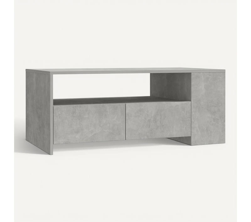 Table Basse Multifonctionnelle Gris Béton Bois Composé Rangement 102x55x42 Cm