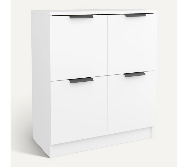 Buffet En Bois Contreplaqué Blanc 60x30x70 Cm, 4 Portes, Meuble De Rangement, Design,