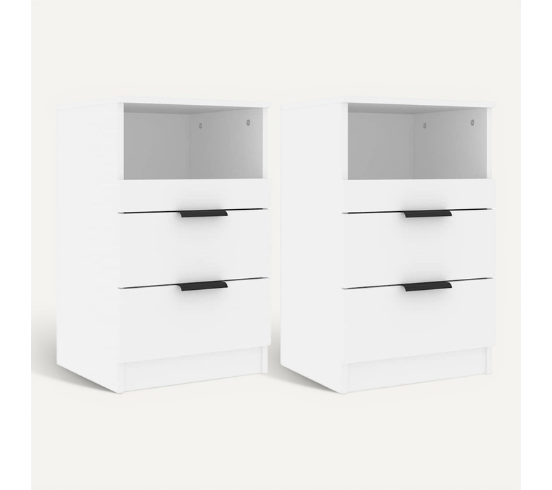 Tables De Chevet 2 Pièces Blanc Bois Contreplaqué