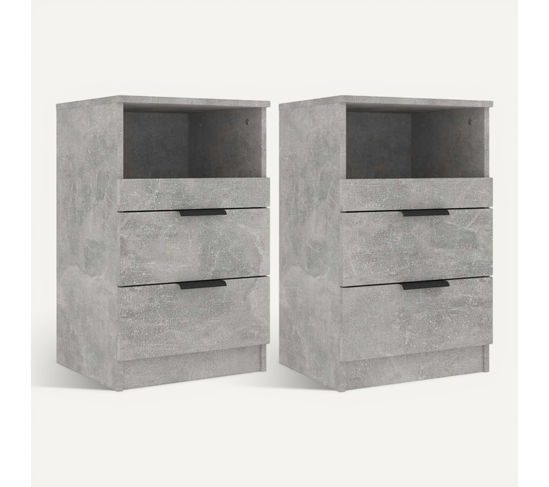 Tables De Chevet 2 Pièces Gris Béton Bois Contreplaqué