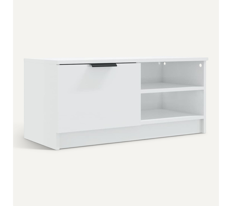 Meuble TV 80x35x36,5 Cm Blanc Brillant Avec 2 Tiroirs Design Moderne Pour Salon