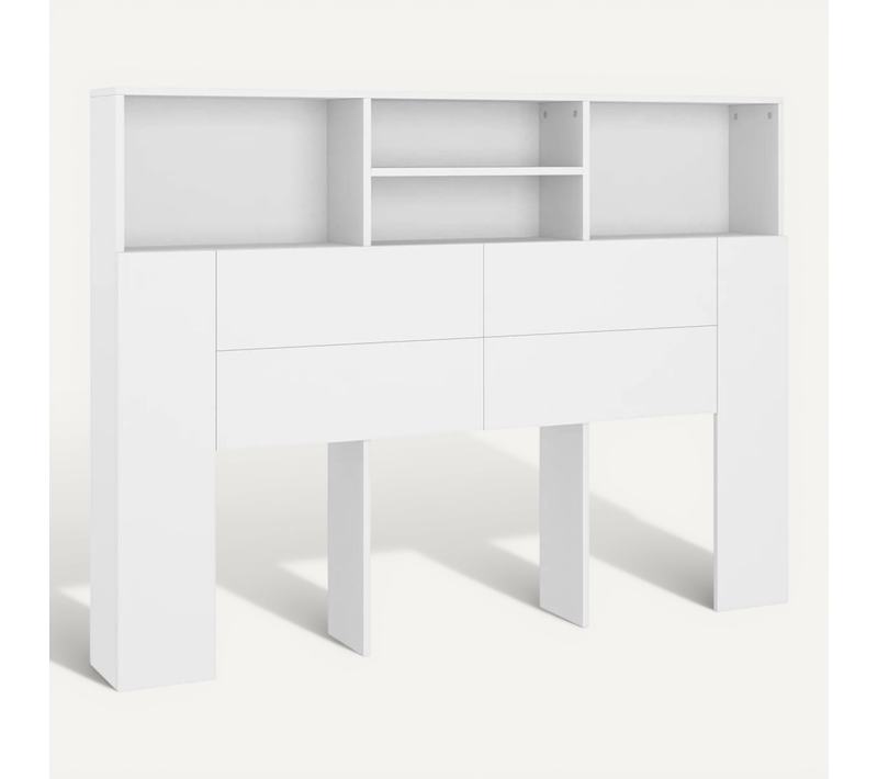 Table De Chevet 140x19x103,5 Cm Blanc Avec 3 Tiroirs Design Moderne Pour Chambre