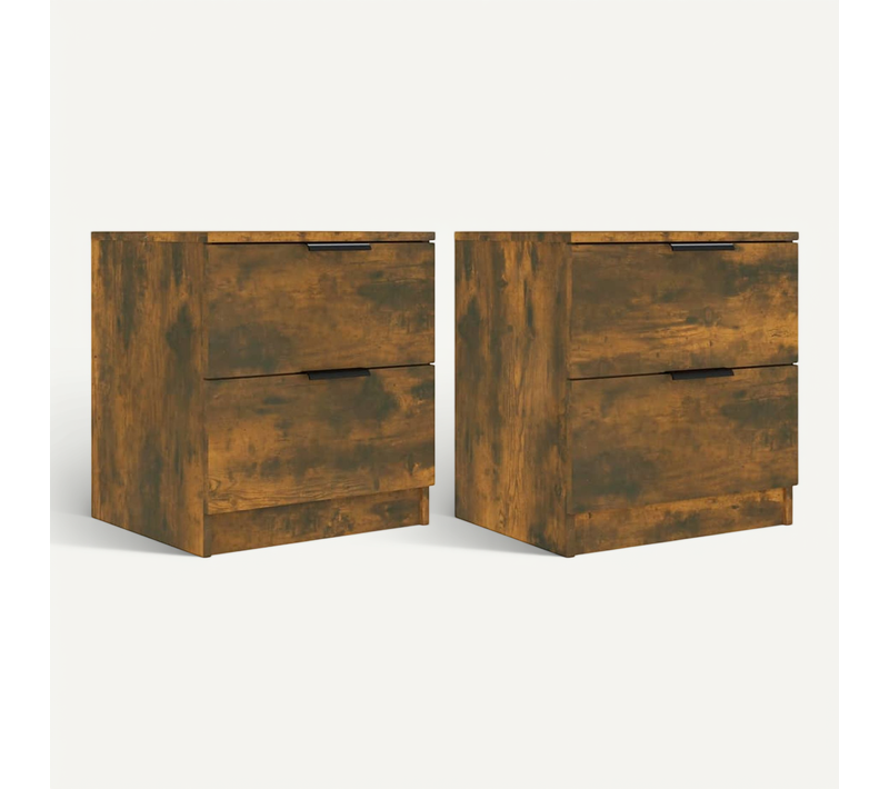 Tables De Chevet 2 Pièces Chêne Fumé Bois Contreplaqué