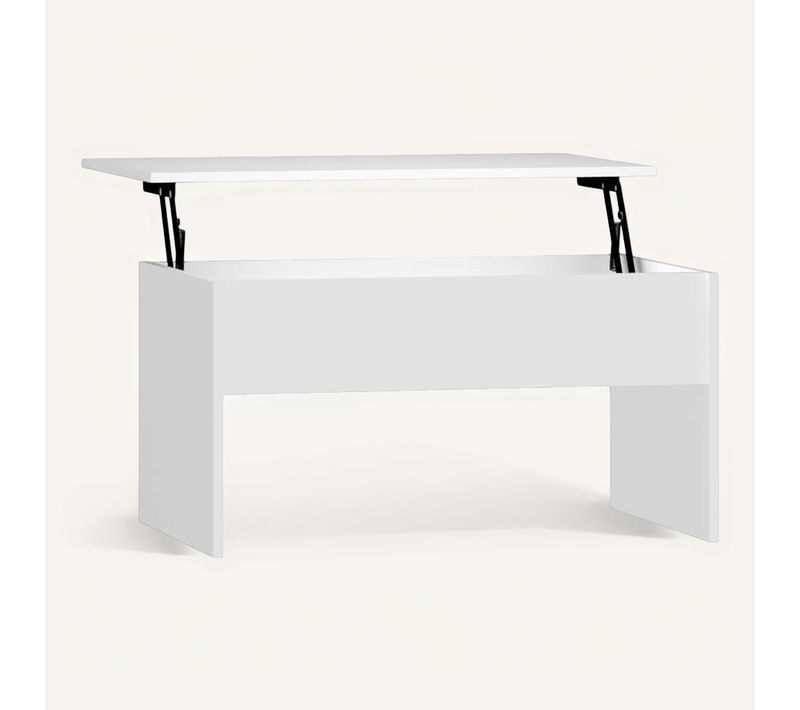 Table Basse 1 Plateau Relevable Blanc 80 X 50,5 X 41,5 Cm Avec Rangement Design Moderne