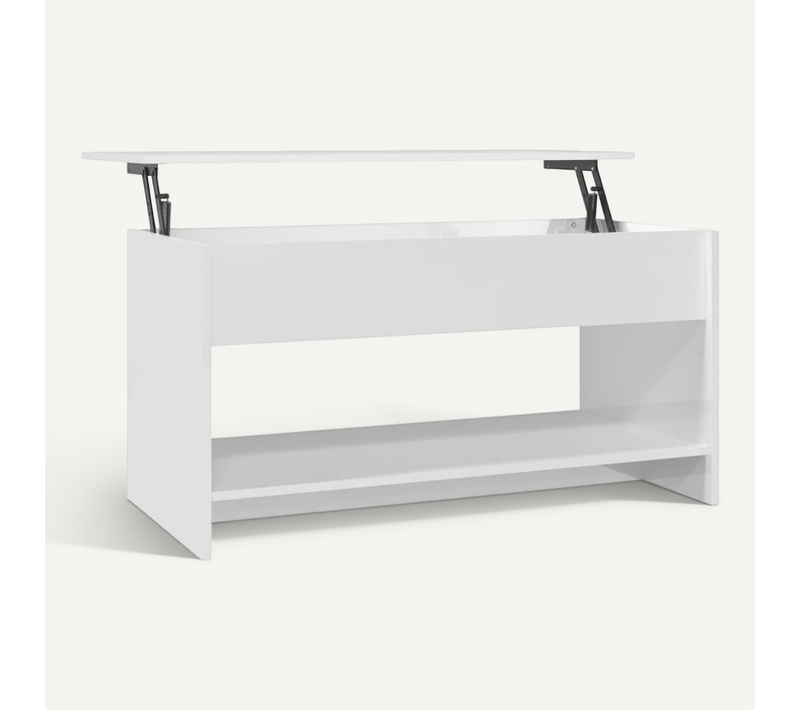 Table Basse Blanc Brillant 102x50x52,5 Cm Bois Contreplaqué