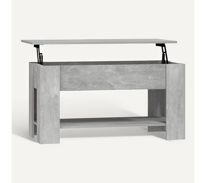 Table Basse 1 Plateau Relevable Gris Béton 101 X 49 X 52 Cm Avec Rangement Design Moderne